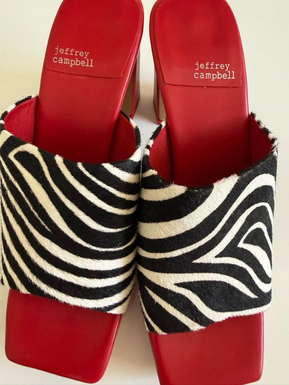Jeffrey Campbell Red Mules with Black-and-White Zebra Strap | Size 9 | NWOT - Picture 2 of 13